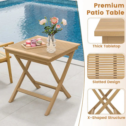27.5 Inch Patio Bistro Table with Slatted Tabletop and Sturdy Wood Frame - Natural - Patio Coffee Tables
