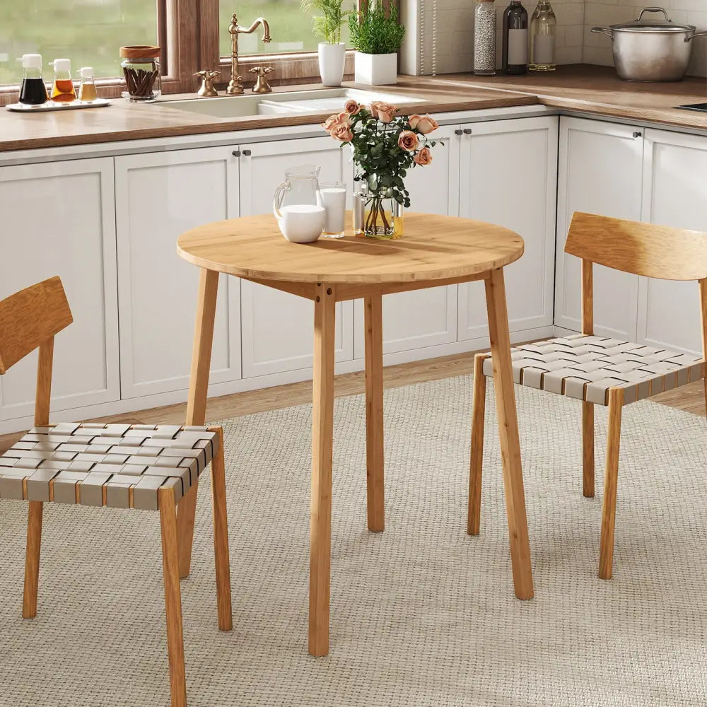 27.5 Inch Round Bamboo Dining Table for 2-4 Person-Natural - Natural - Dining Tables