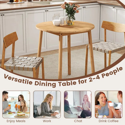27.5 Inch Round Bamboo Dining Table for 2-4 Person-Natural Costway