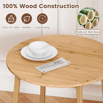 27.5 Inch Round Bamboo Dining Table for 2-4 Person-Natural Costway