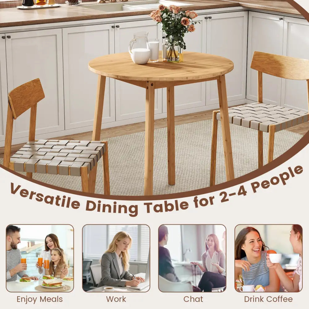 27.5 Inch Round Bamboo Dining Table for 2-4 Person-Natural - Natural - Dining Tables