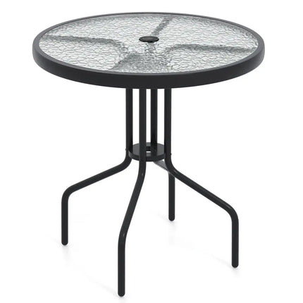 27.5 Inch Round Patio Dining Table with Rippled Tempered Glass Top for Backyard - Patio Dining Tables
