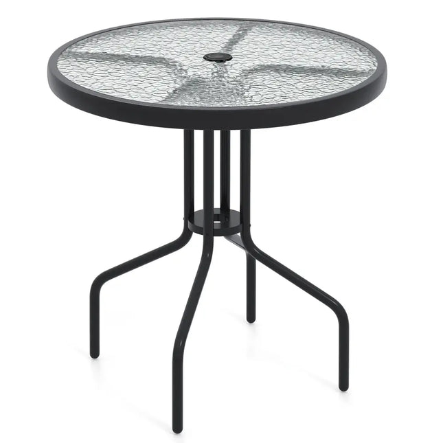 27.5 Inch Round Patio Dining Table with Rippled Tempered Glass Top for Backyard - Patio Dining Tables