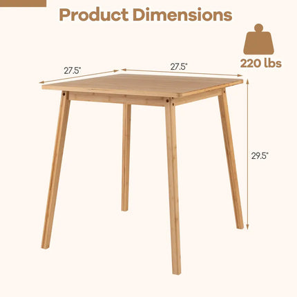 27.5 Inch Square Bamboo Dining Table for 2-4 People-Natural Costway
