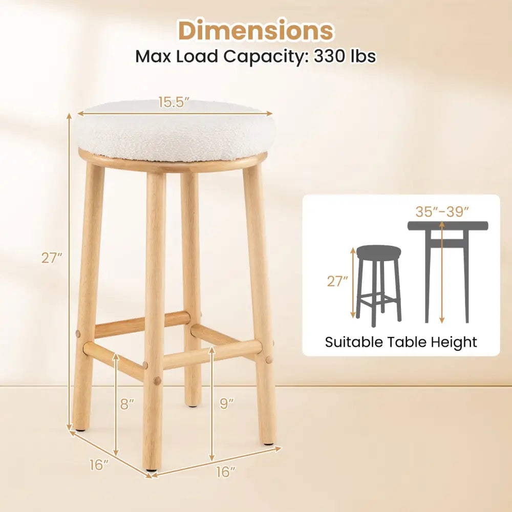 27’’ Bar Stools Set of 2 Upholstered Barstools with Boucle Fabric Seats-White - White - Bar Stools