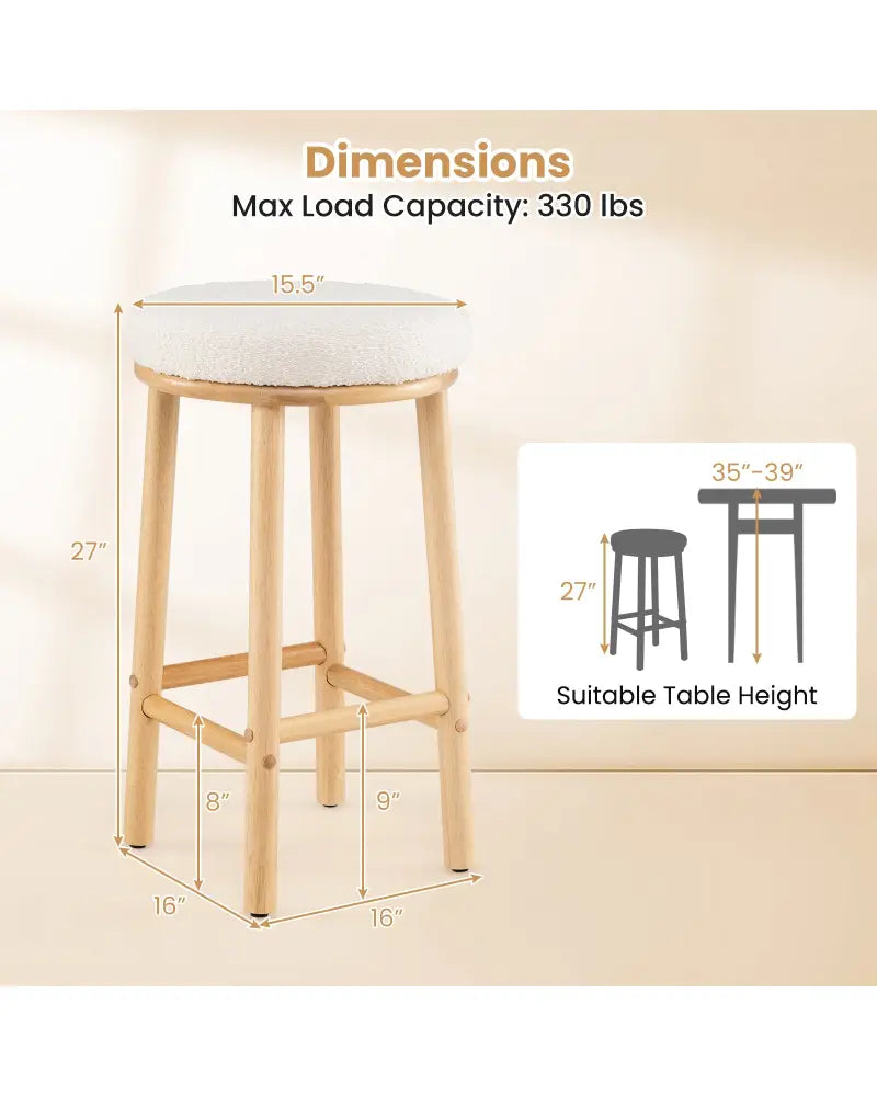 27’’ Bar Stools Set of 2 Upholstered Barstools with Boucle Fabric Seats-White - White - Bar Stools