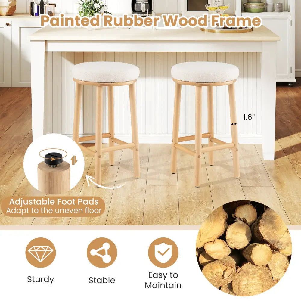 27’’ Bar Stools Set of 2 Upholstered Barstools with Boucle Fabric Seats-White - White - Bar Stools