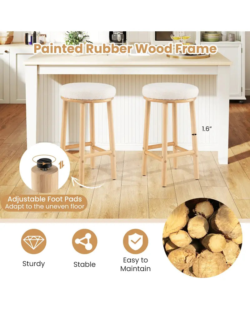 27’’ Bar Stools Set of 2 Upholstered Barstools with Boucle Fabric Seats-White - White - Bar Stools