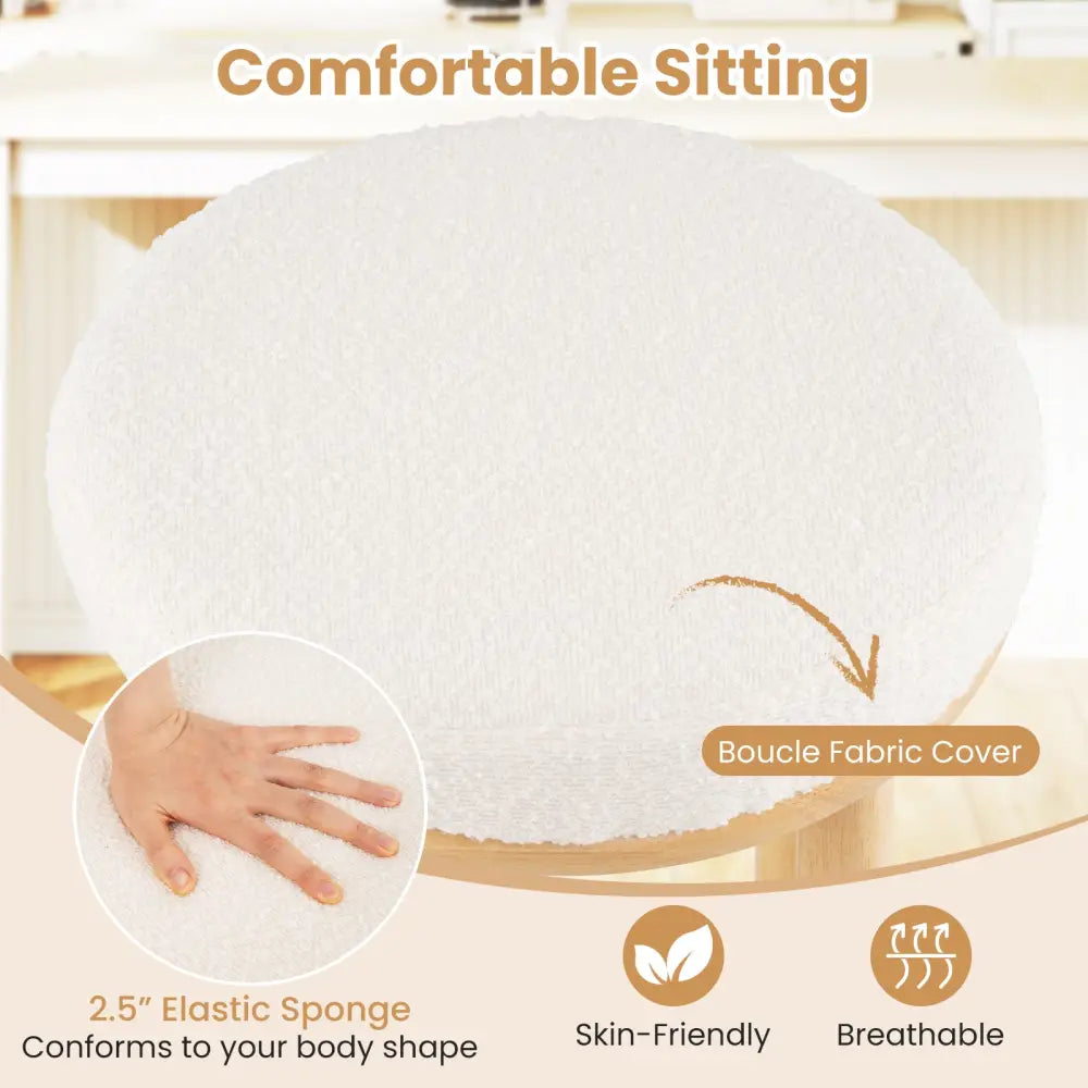 27’’ Bar Stools Set of 2 Upholstered Barstools with Boucle Fabric Seats-White - White - Bar Stools