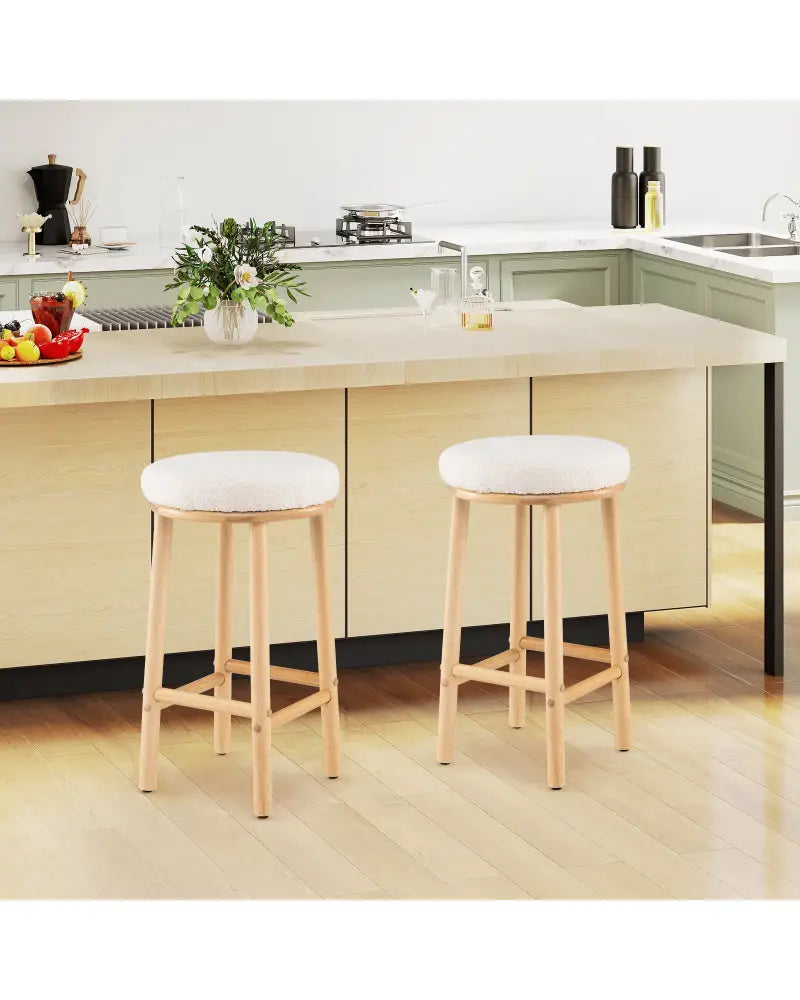 27’’ Bar Stools Set of 2 Upholstered Barstools with Boucle Fabric Seats-White - White - Bar Stools