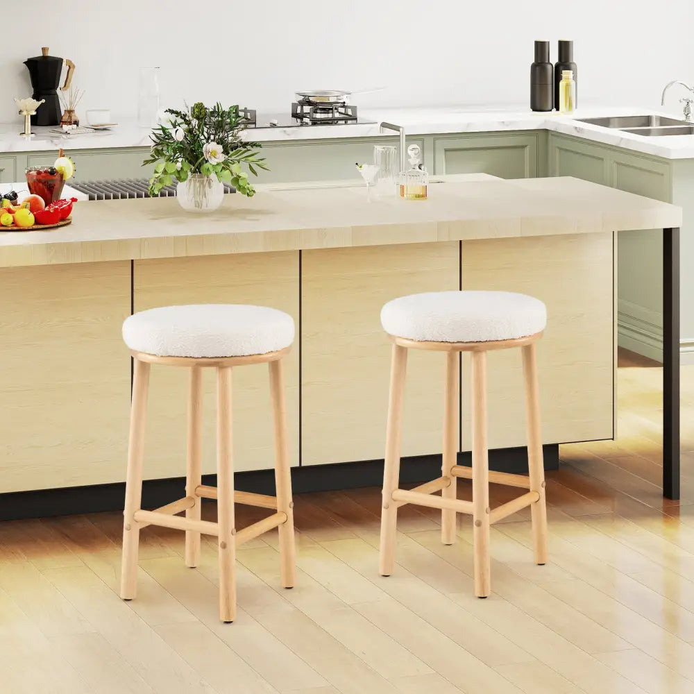 27’’ Bar Stools Set of 2 Upholstered Barstools with Boucle Fabric Seats-White - White - Bar Stools