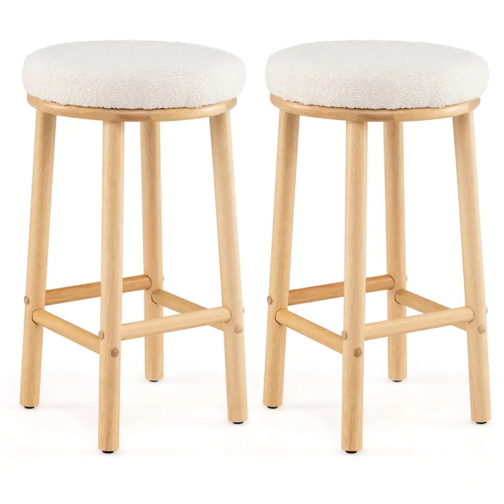 27’’ Bar Stools Set of 2 Upholstered Barstools with Boucle Fabric Seats-White - White - Bar Stools