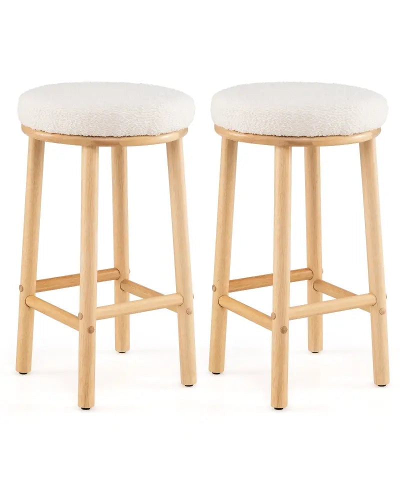 27’’ Bar Stools Set of 2 Upholstered Barstools with Boucle Fabric Seats-White - White - Bar Stools