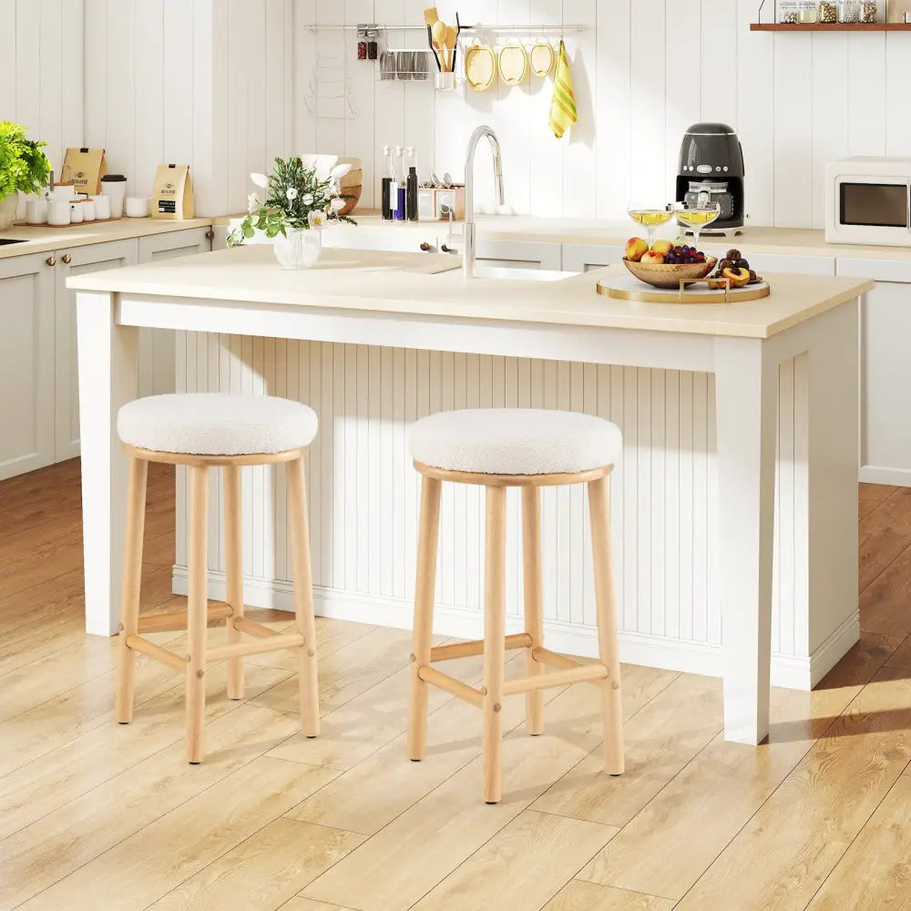 27’’ Bar Stools Set of 2 Upholstered Barstools with Boucle Fabric Seats-White - White - Bar Stools