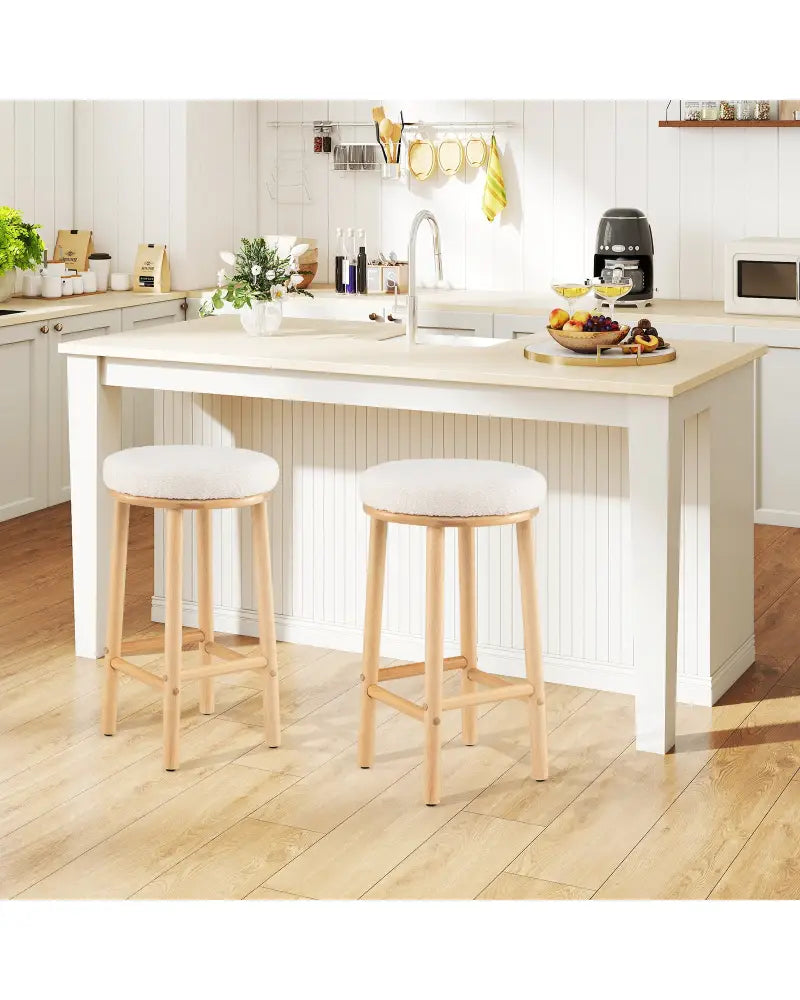 27’’ Bar Stools Set of 2 Upholstered Barstools with Boucle Fabric Seats-White - White - Bar Stools