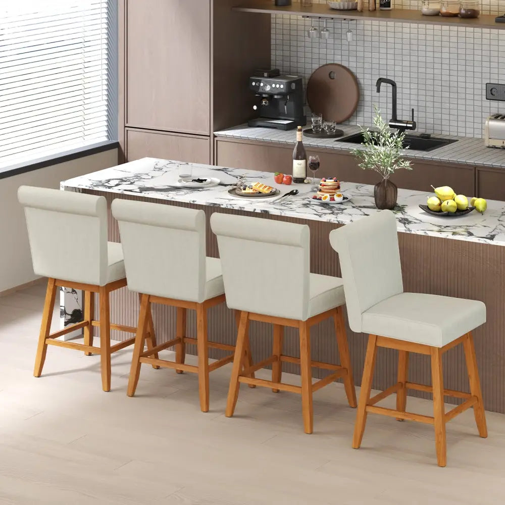 27 Inch Counter Height Bar Chairs with Rubber Wood Legs Set of 2-Beige - Beige - Patio Bar Furniture