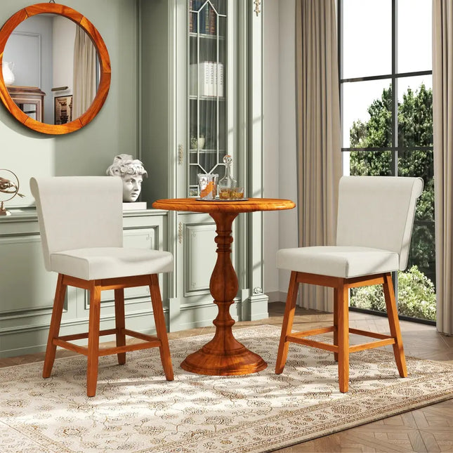 27 Inch Counter Height Bar Chairs with Rubber Wood Legs Set of 2-Beige - Beige - Patio Bar Furniture