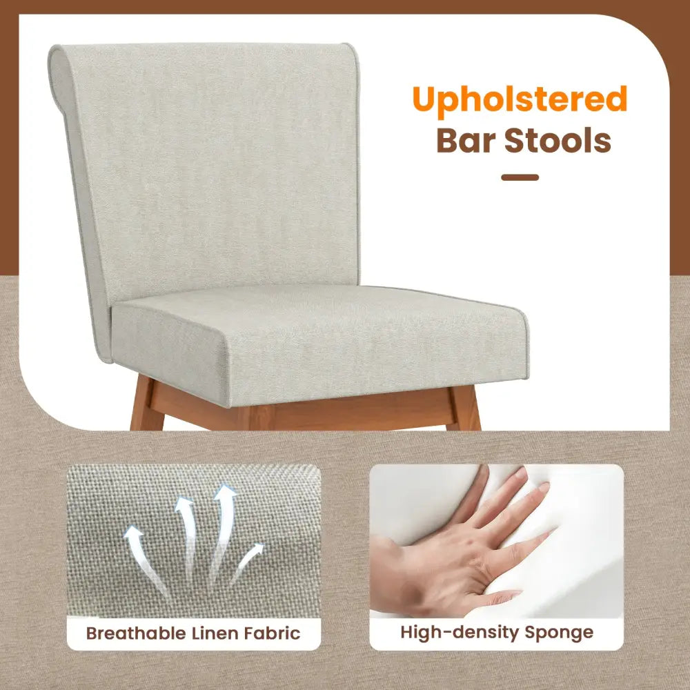 27 Inch Counter Height Bar Chairs with Rubber Wood Legs Set of 2-Beige - Beige - Patio Bar Furniture