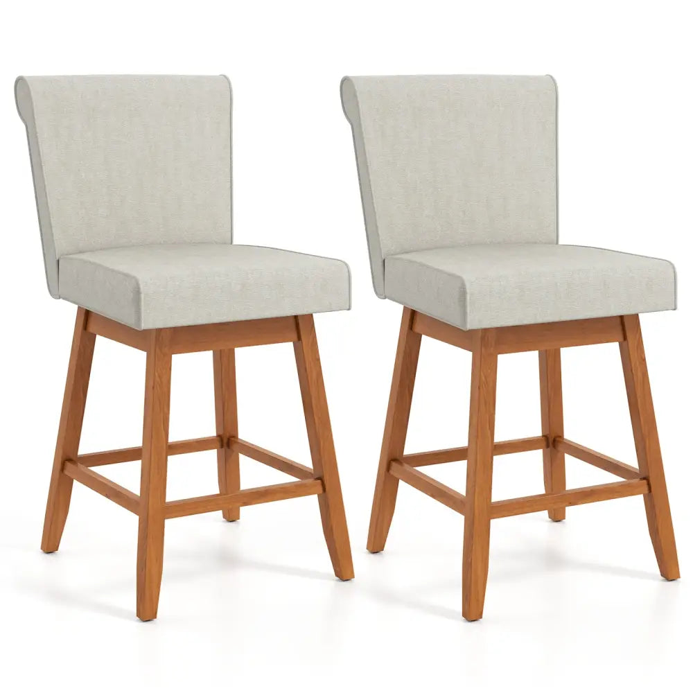 27 Inch Counter Height Bar Chairs with Rubber Wood Legs Set of 2-Beige - Beige - Patio Bar Furniture