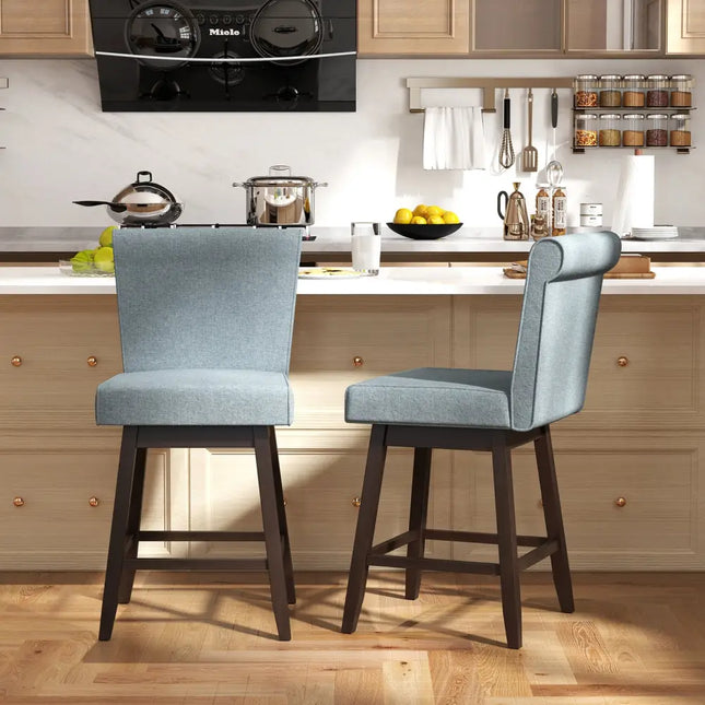 27 Inch Counter Height Bar Chairs with Rubber Wood Legs Set of 2-Gray - Gray - Patio Bar Furniture