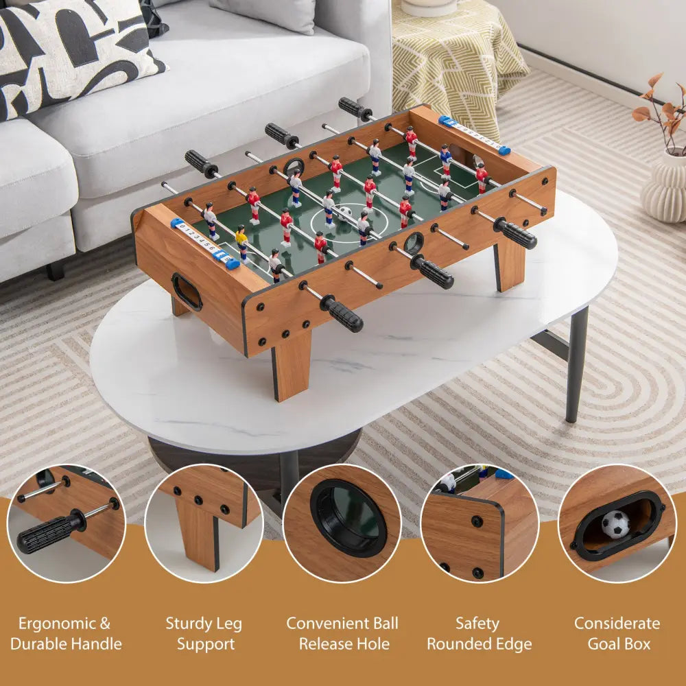 27 Inch Foosball Table Mini Tabletop Soccer Game - Brown - Game Room