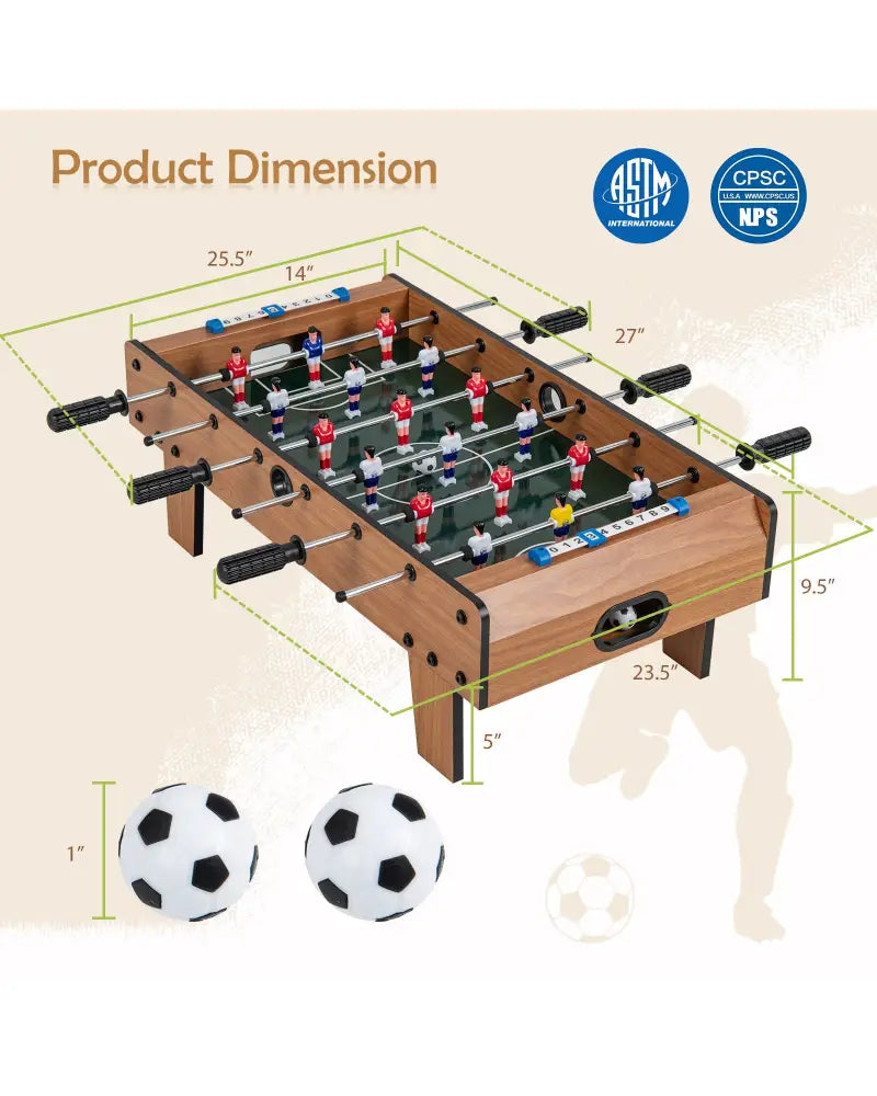27 Inch Foosball Table Mini Tabletop Soccer Game - Brown - Game Room