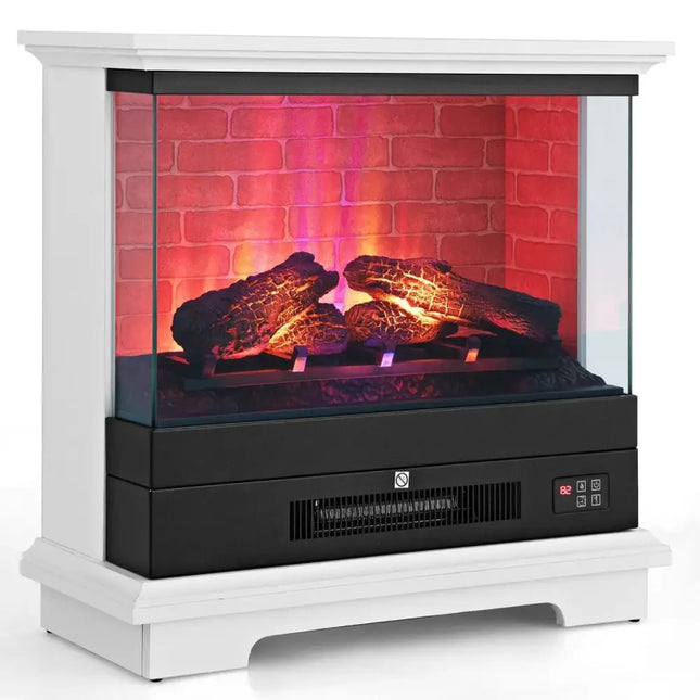 27 Inch Freestanding Electric Fireplace with 3-Level Vivid Flame Thermostat-White Costway