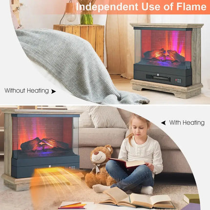 27 Inch Freestanding Electric Fireplace with 3-Level Vivid Flame Thermostat-Natural Costway