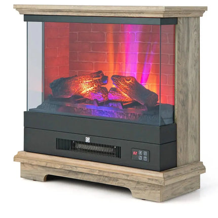 27 Inch Freestanding Electric Fireplace with 3-Level Vivid Flame Thermostat-Natural Costway
