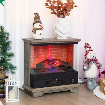 27 Inch Freestanding Electric Fireplace with 3-Level Vivid Flame Thermostat-Natural Costway