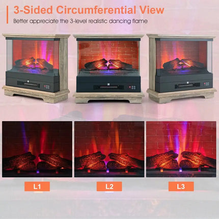 27 Inch Freestanding Electric Fireplace with 3-Level Vivid Flame Thermostat-Natural Costway