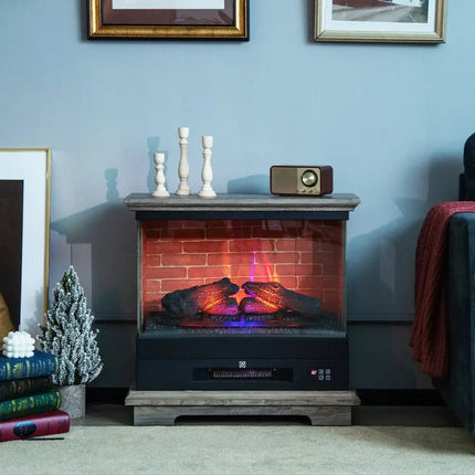 27 Inch Freestanding Electric Fireplace with 3-Level Vivid Flame Thermostat-Natural Costway