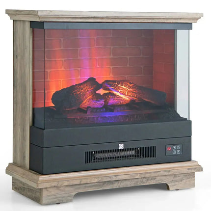 27 Inch Freestanding Electric Fireplace with 3-Level Vivid Flame Thermostat-Natural Costway