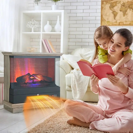 27 Inch Freestanding Electric Fireplace with 3-Level Vivid Flame Thermostat-Natural Costway
