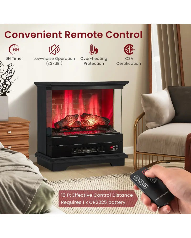 27 Inch Freestanding Fireplace with Remote Control-Black - Black - Fireplaces