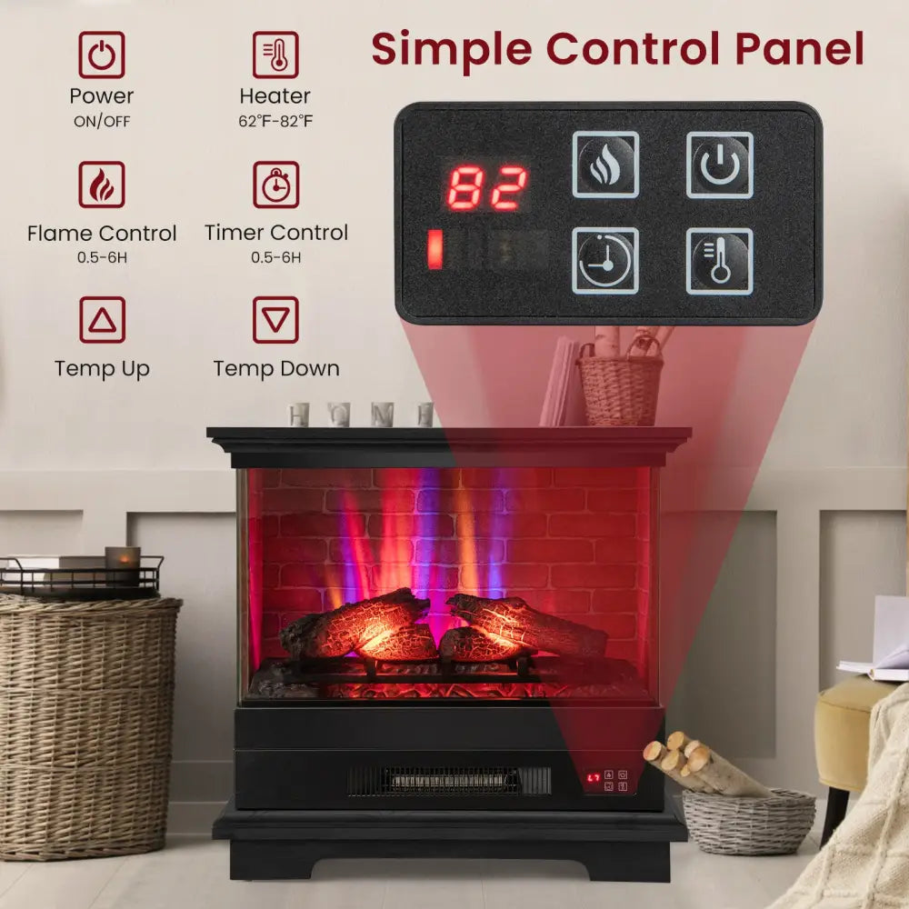 27 Inch Freestanding Fireplace with Remote Control-Black - Black - Fireplaces