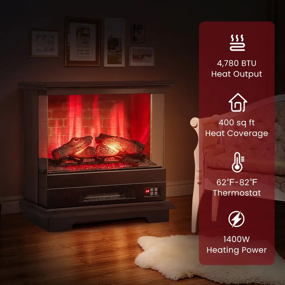27 Inch Freestanding Fireplace with Remote Control-Black - Black - Fireplaces