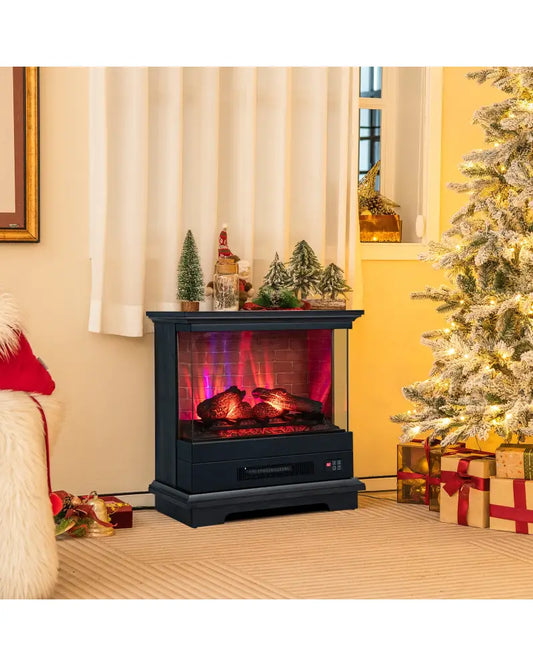 27 Inch Freestanding Fireplace with Remote Control-Black - Black - Fireplaces