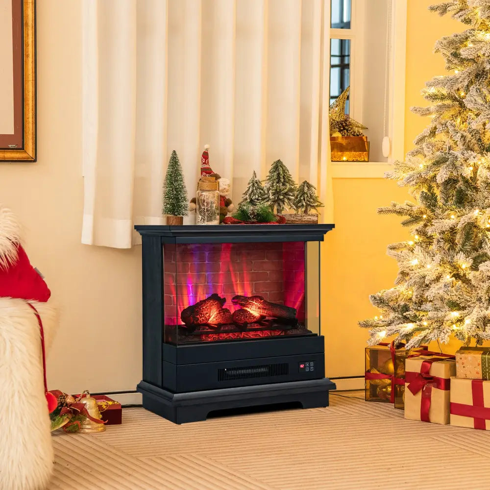 27 Inch Freestanding Fireplace with Remote Control-Black - Black - Fireplaces