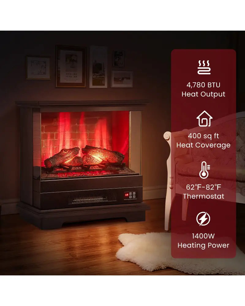 27 Inch Freestanding Fireplace with Remote Control-Black - Black - Fireplaces