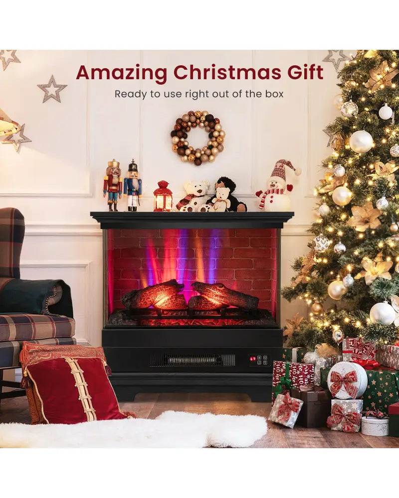 27 Inch Freestanding Fireplace with Remote Control-Black - Black - Fireplaces