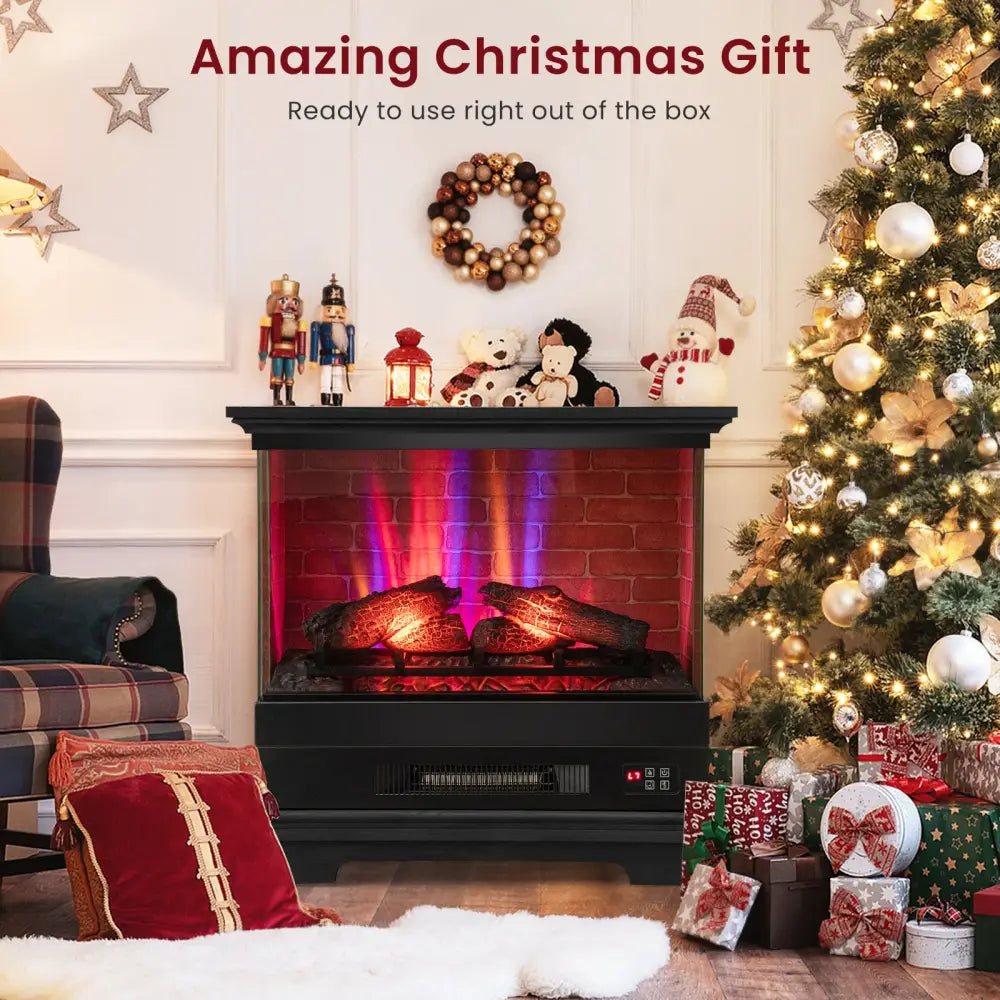 27 Inch Freestanding Fireplace with Remote Control-Black - Black - Fireplaces