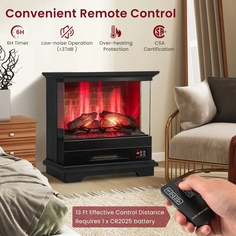 27 Inch Freestanding Fireplace with Remote Control-Black - Black - Fireplaces