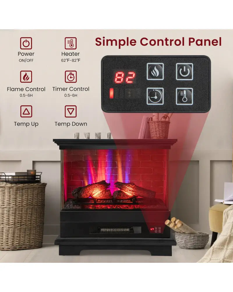 27 Inch Freestanding Fireplace with Remote Control-Black - Black - Fireplaces