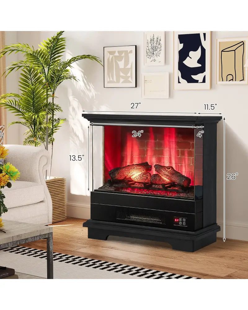 27 Inch Freestanding Fireplace with Remote Control-Black - Black - Fireplaces