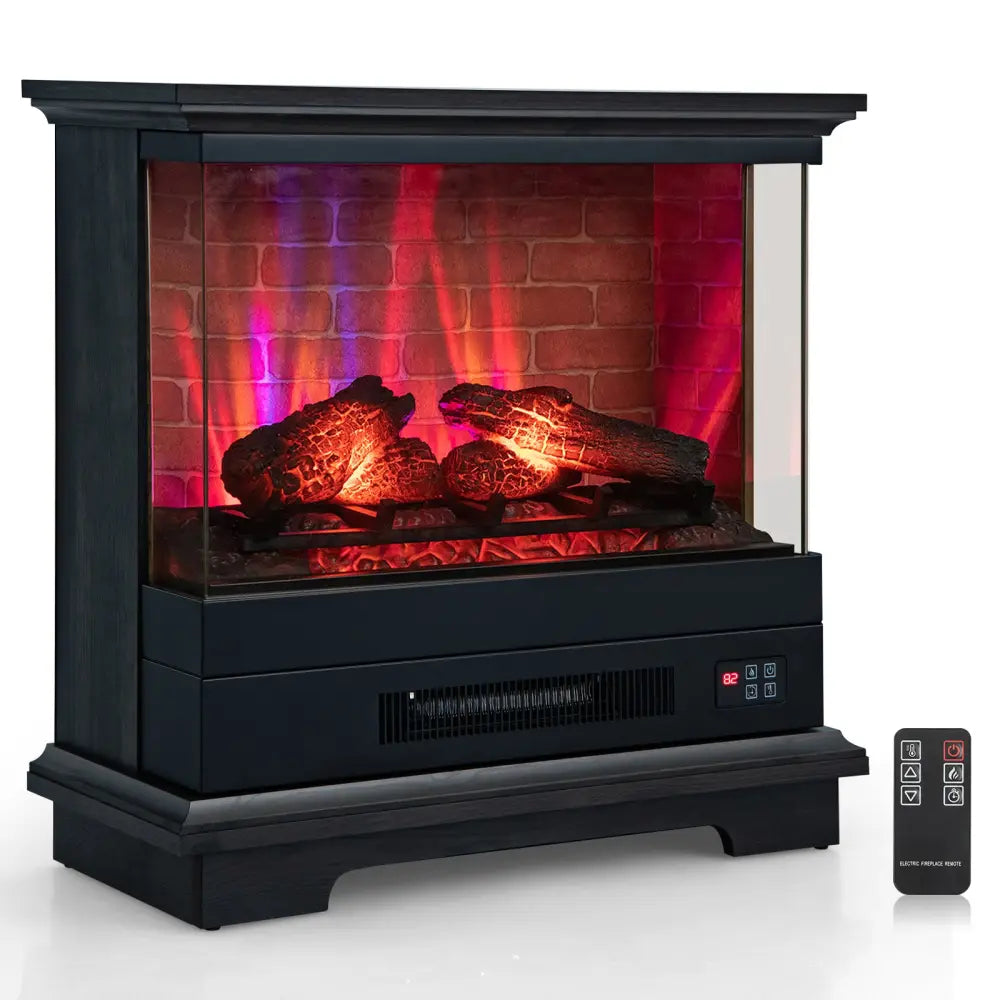 27 Inch Freestanding Fireplace with Remote Control-Black - Black - Fireplaces