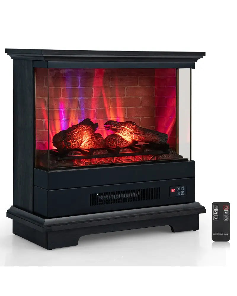 27 Inch Freestanding Fireplace with Remote Control-Black - Black - Fireplaces