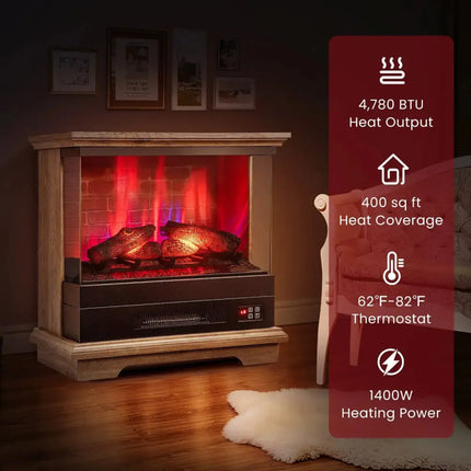 27 Inch Freestanding Fireplace with Remote Control-Brown Costway