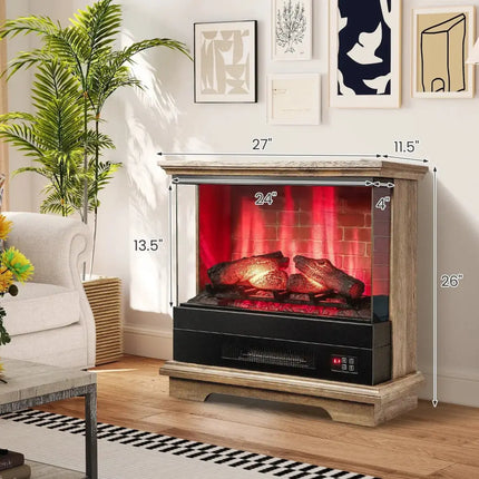 27 Inch Freestanding Fireplace with Remote Control-Brown Costway
