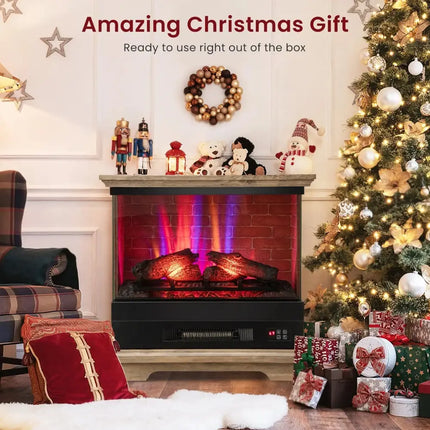 27 Inch Freestanding Fireplace with Remote Control-Brown Costway
